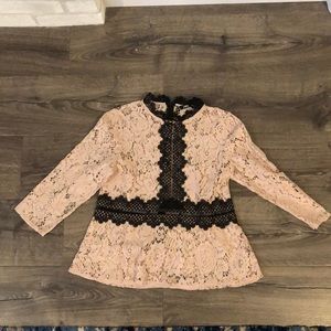 ZARA XS top — lace / black & cream